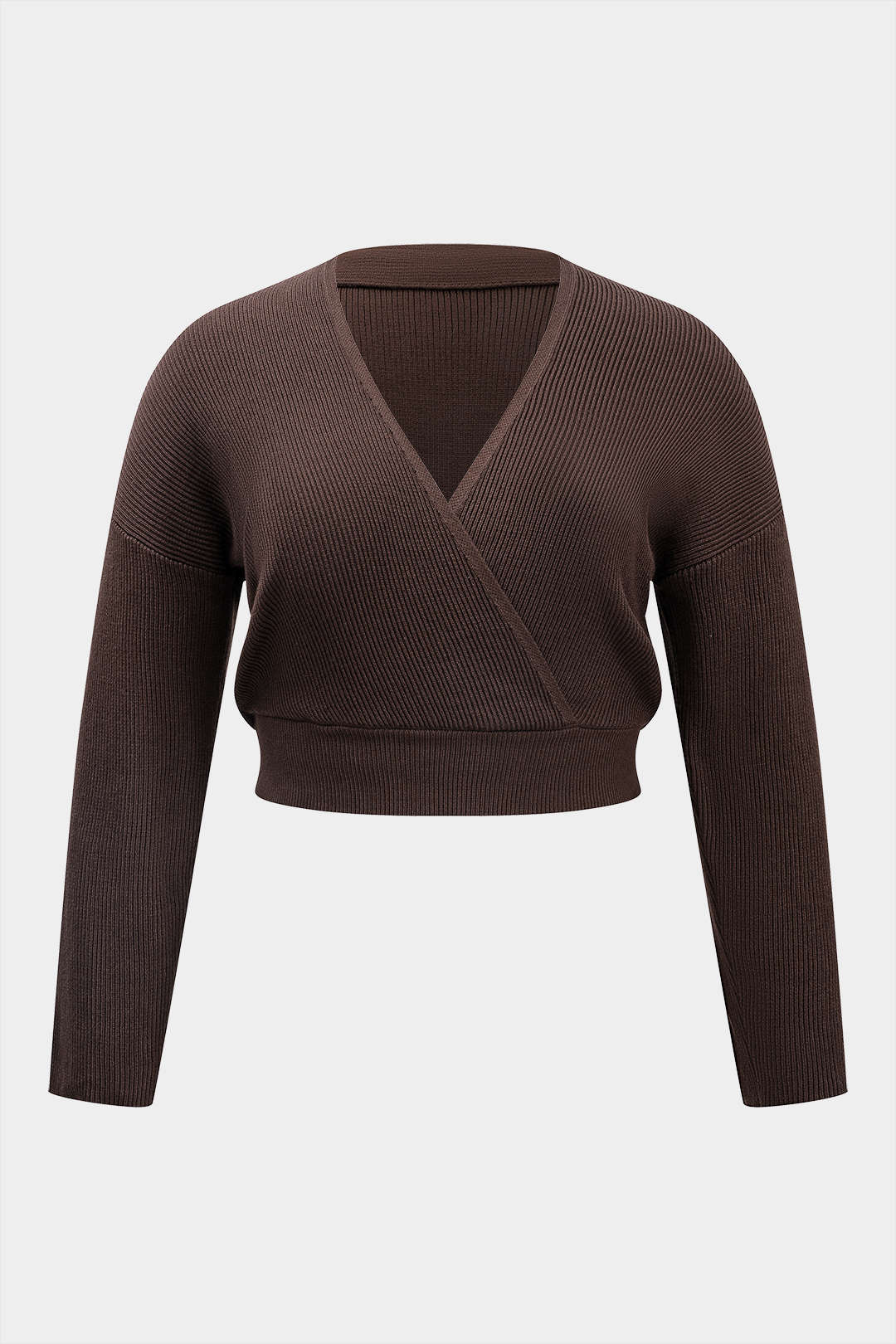 Plus Size Ribbed Knit Crop  Long-Sleeve Top - Flockneti