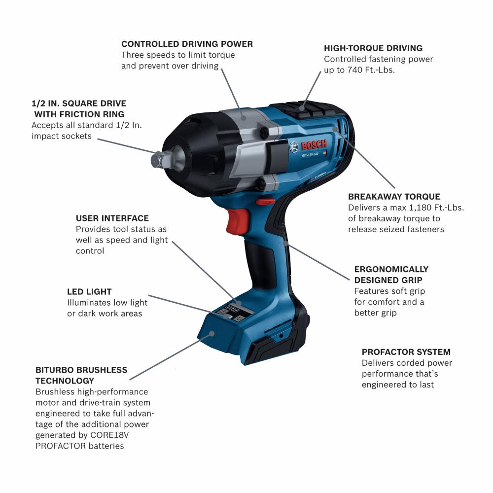 Bosch PROFACTOR 18V Impact Wrench 1/2″ with Friction Ring Bare Tool - Flockneti