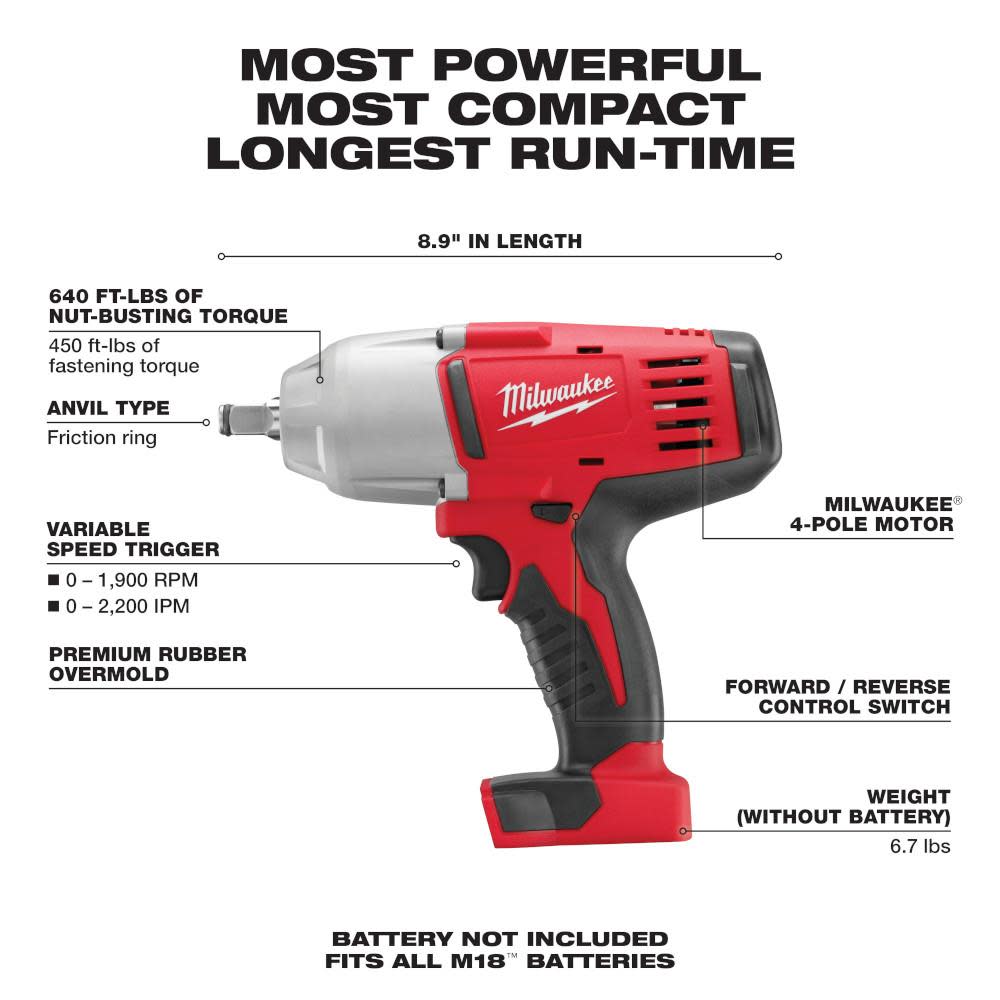 Milwaukee M18 1/2 High-Torque Impact Wrench with Friction Ring - Flockneti