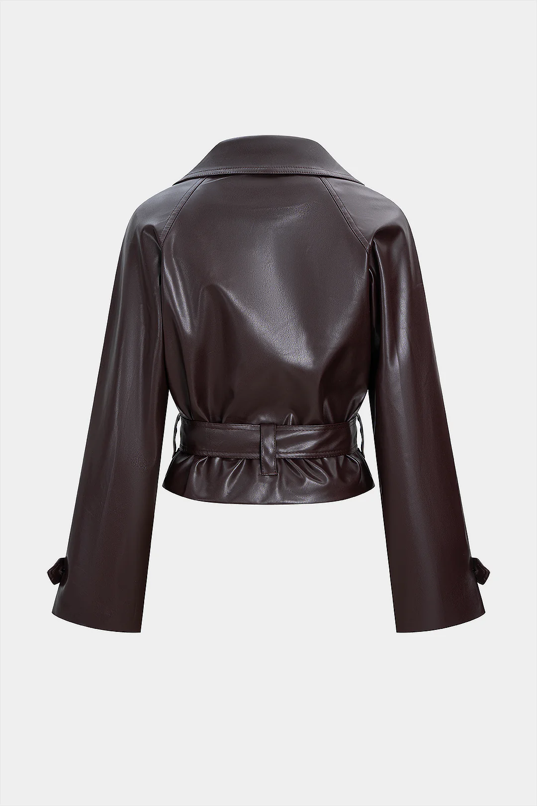 Faux Leather Tie-Up Notched Lapel Jacket - Flockneti