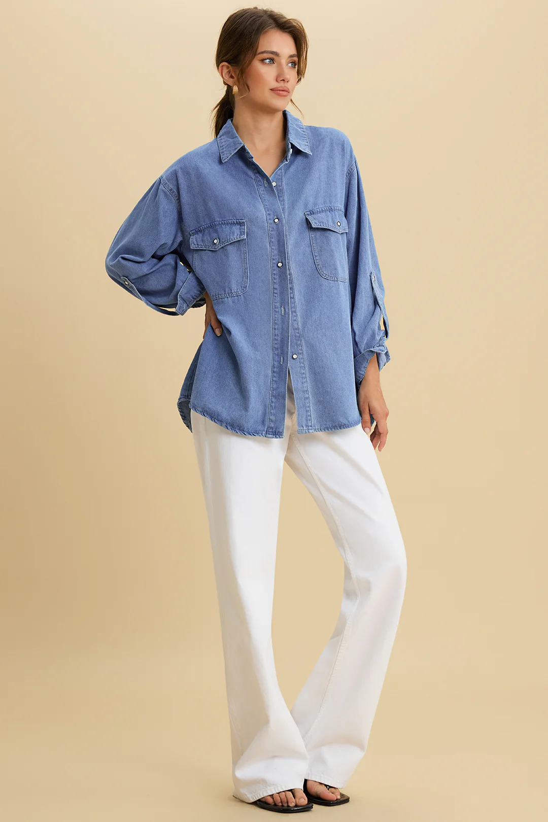 Denim Button Pocket Long Sleeve Shirt - Flockneti