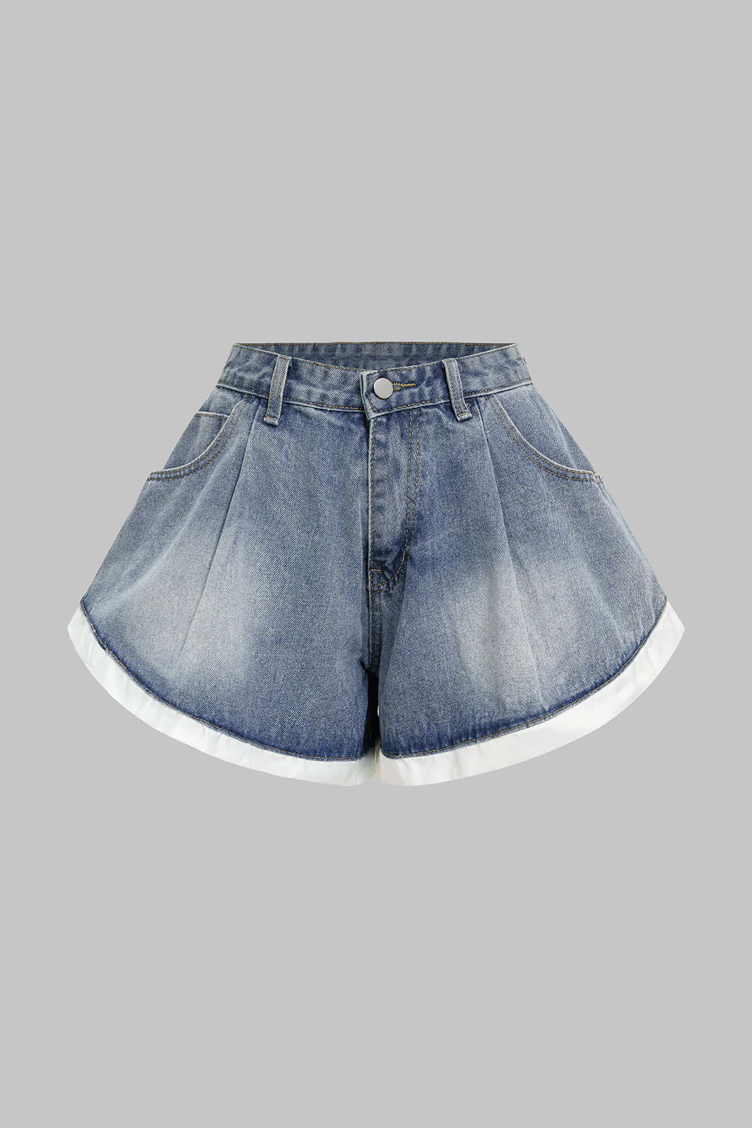 Denim Contrast Binding Ruched Wide Leg Shorts - Flockneti