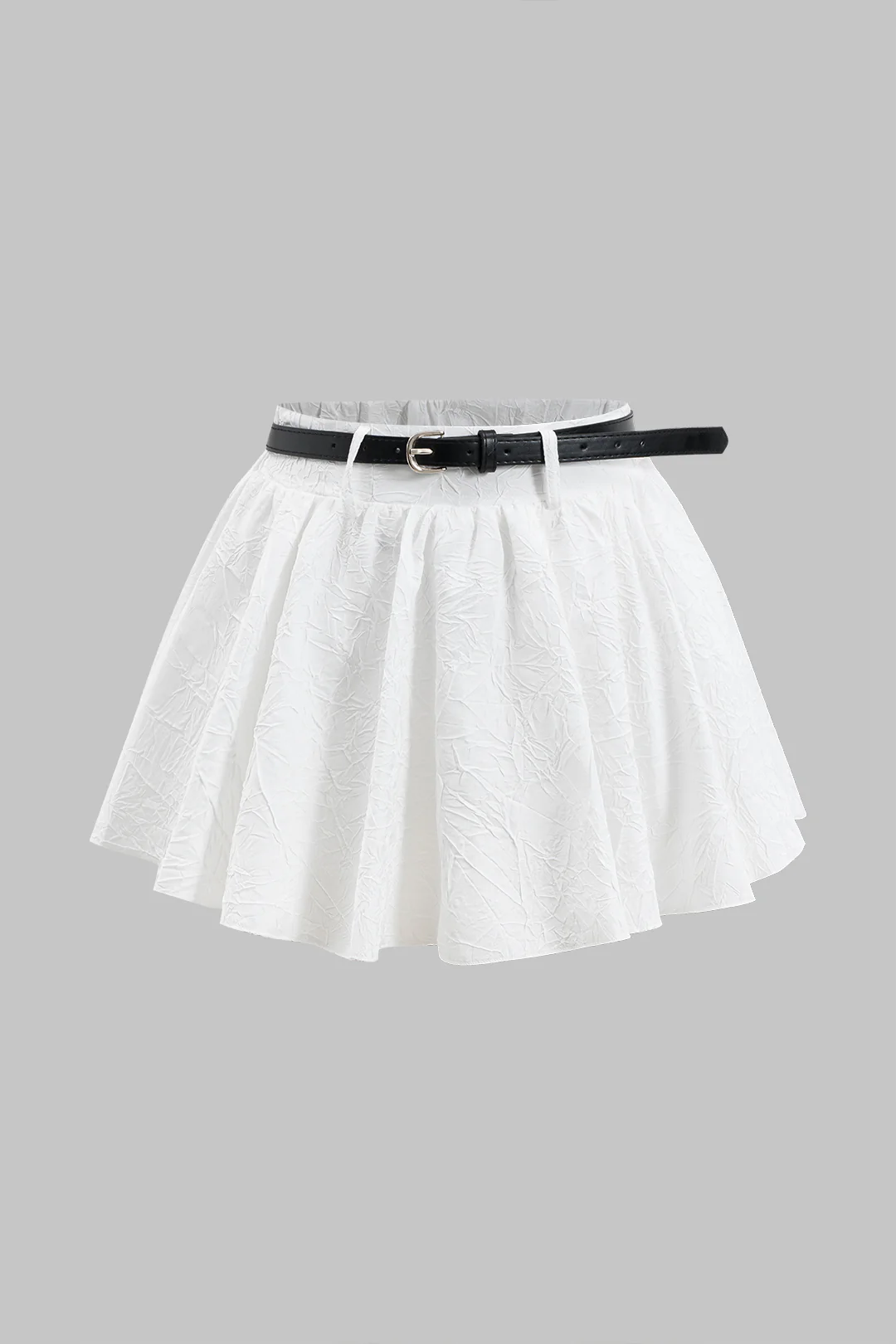 Solid Ruched Belted Skirt - Flockneti