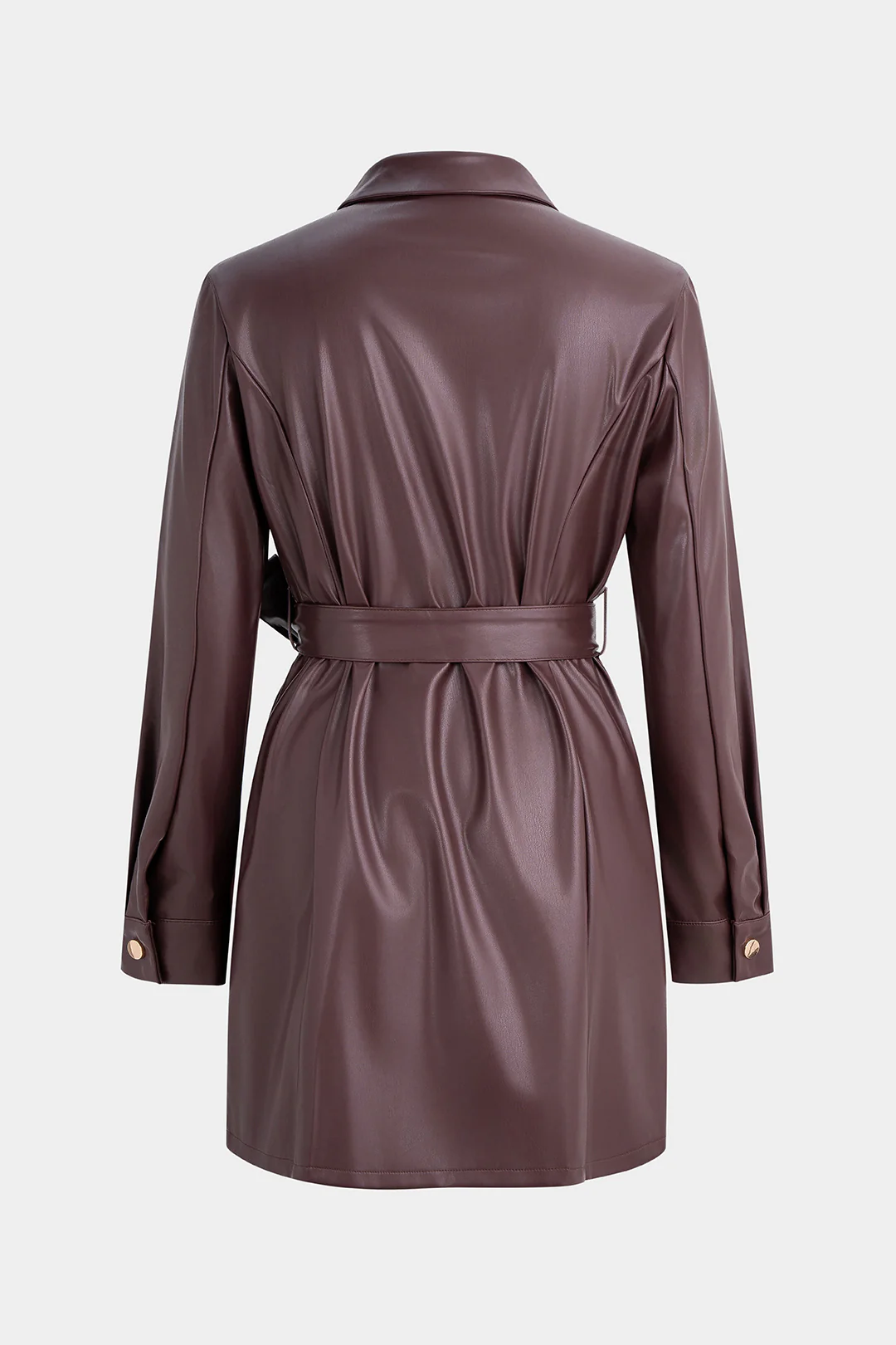 Faux Leather Belted Long Sleeve Mini Dress - Flockneti
