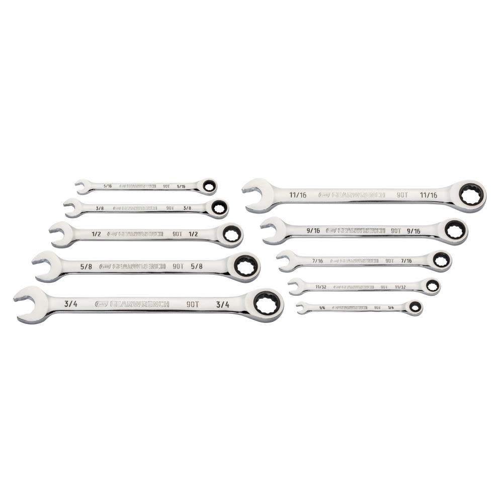 GEARWRENCH 10 Pc. 90T 12 Point SAE Combination Ratcheting Wrench Set - Flockneti