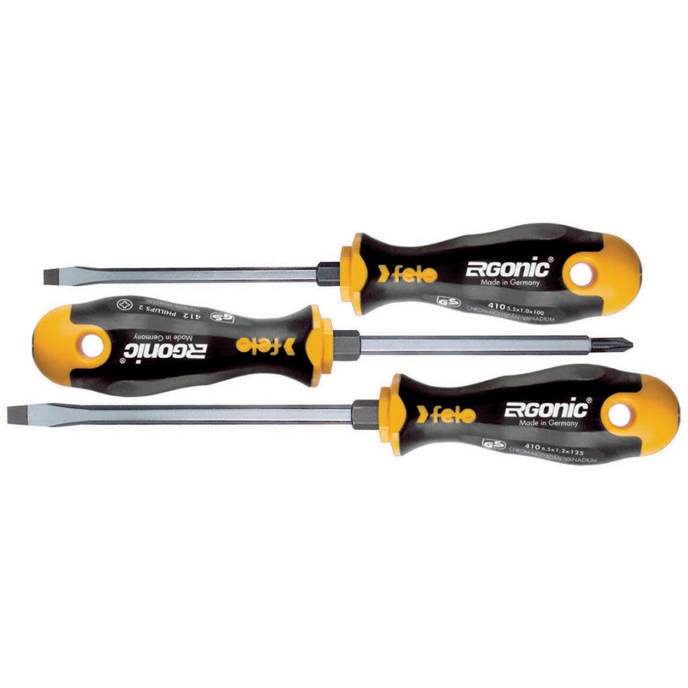 Felo 3PC Ergonic Slotted(2) & Phillips(1) Screwdriver Set - Flockneti