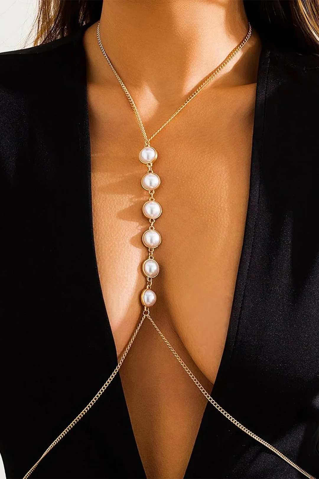 Metallic Pearl Decor Body Chain - Flockneti
