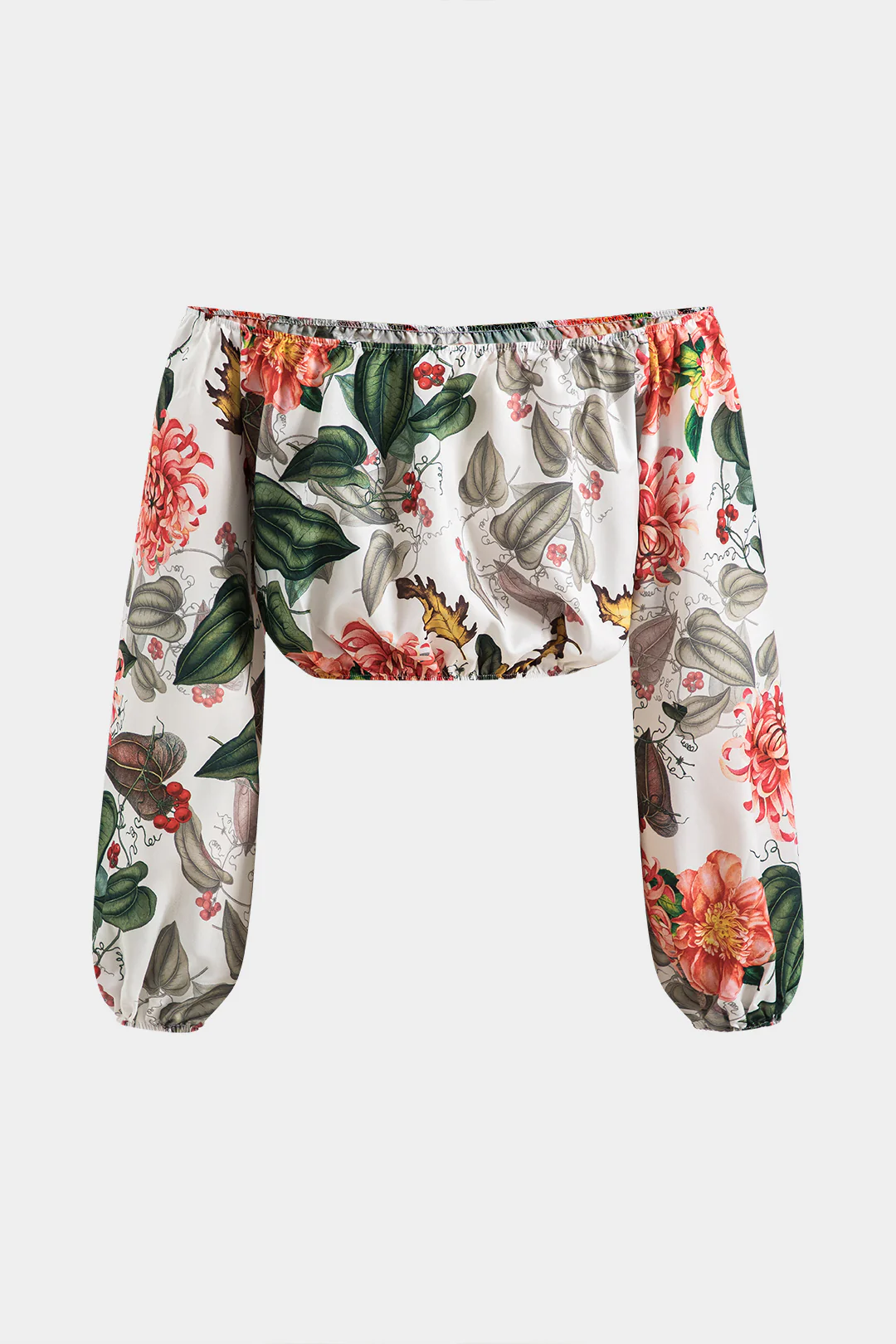 Floral Print Off Shoulder Long Sleeve Shirt - Flockneti
