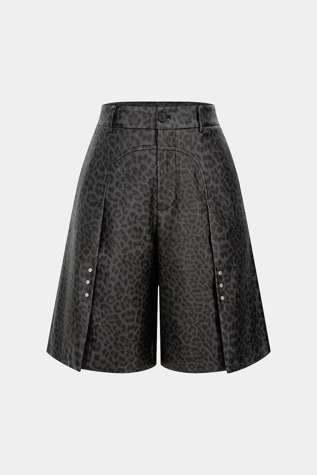 Leopard Print Faux Leather Button Shorts - Flockneti