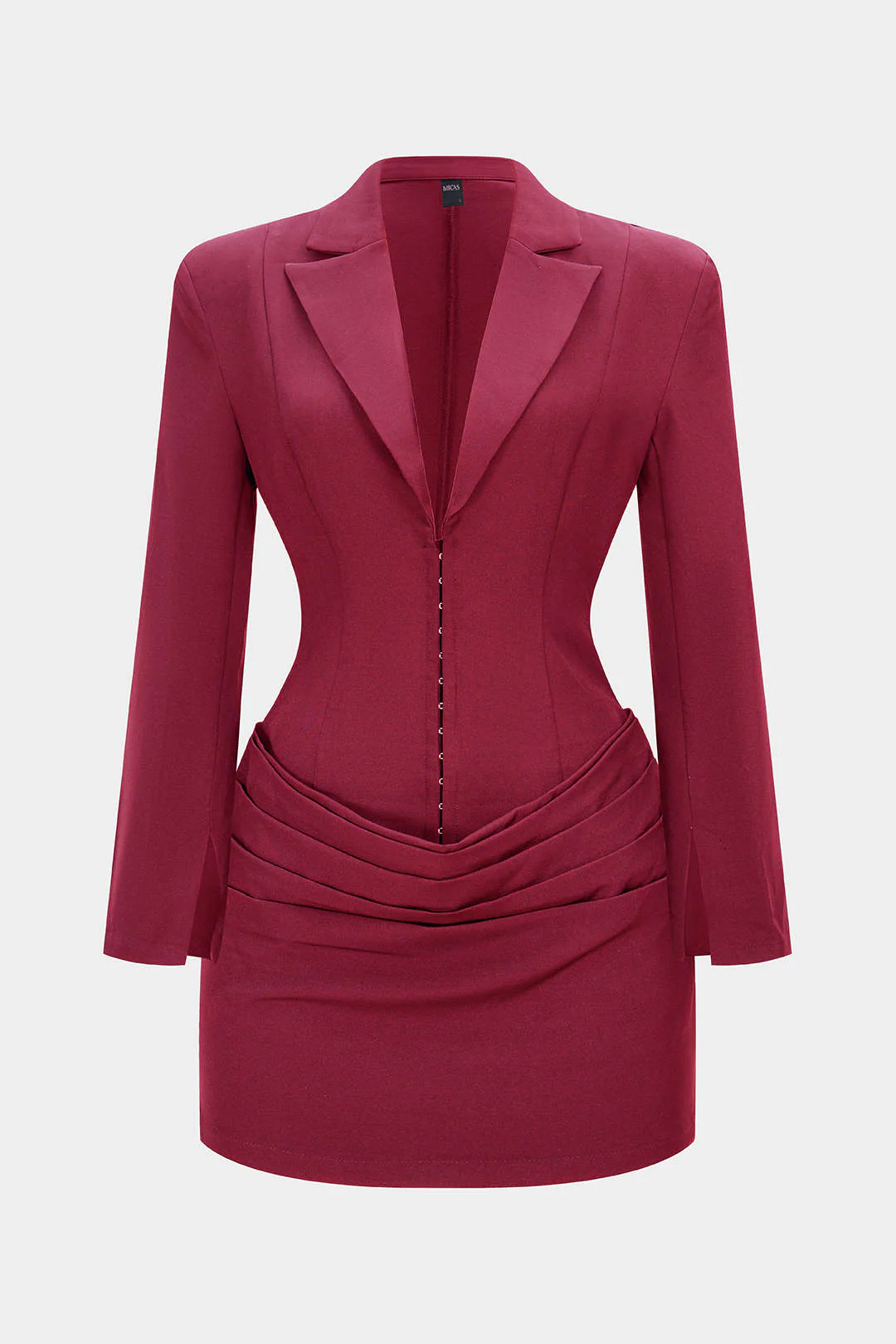 Deep V-Neck Waist-Cinching Ruched Long Sleeve Mini Dress - Flockneti