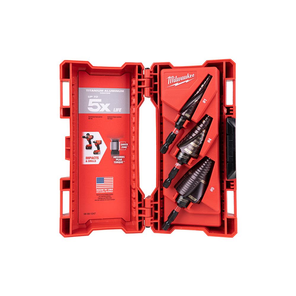Milwaukee SHOCKWAVE Impact Duty Step Bit 3pc Set (#1 #2 #4) - Flockneti