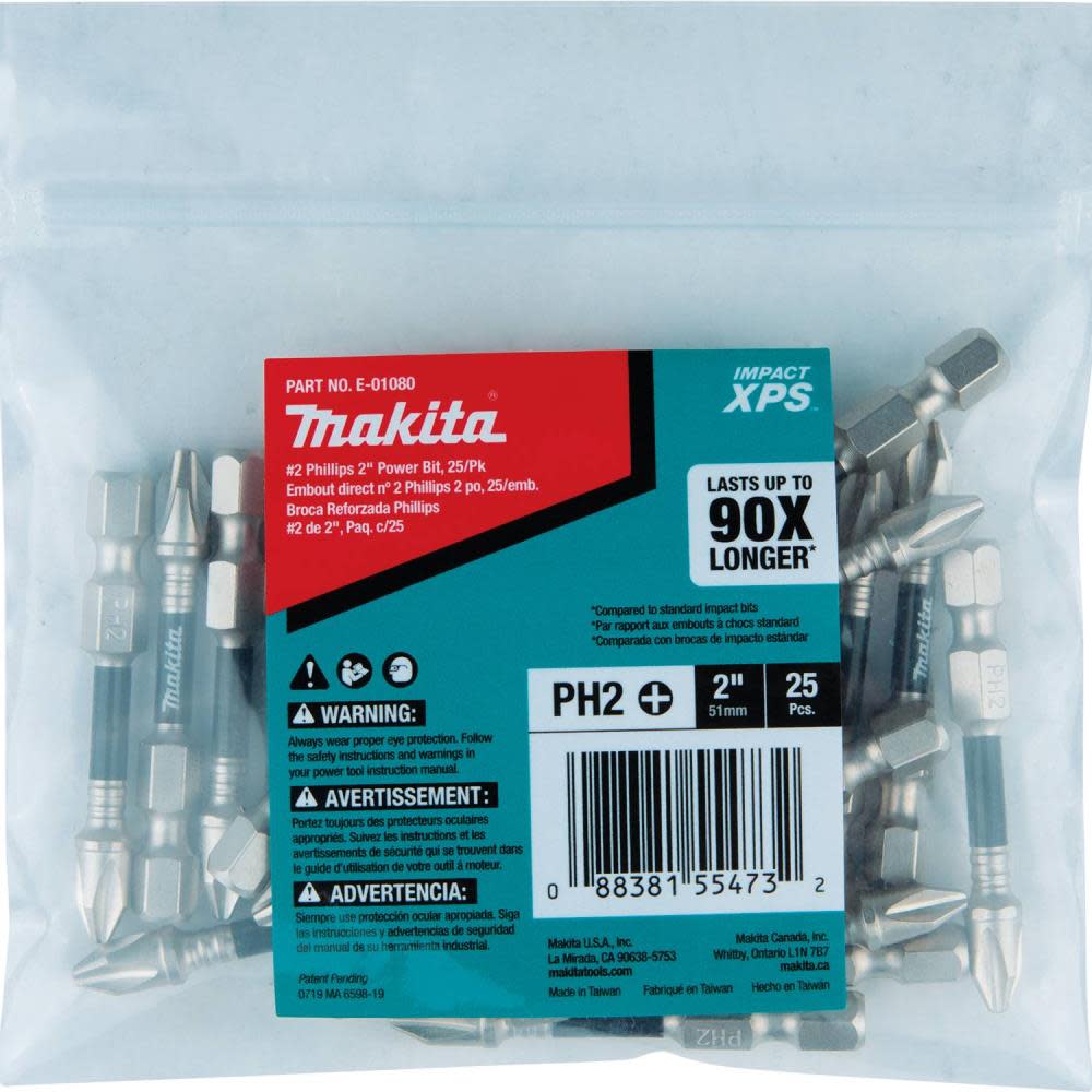 Makita Impact XPS #2 Phillips 2″ Power Bit – 25 Pack - Flockneti