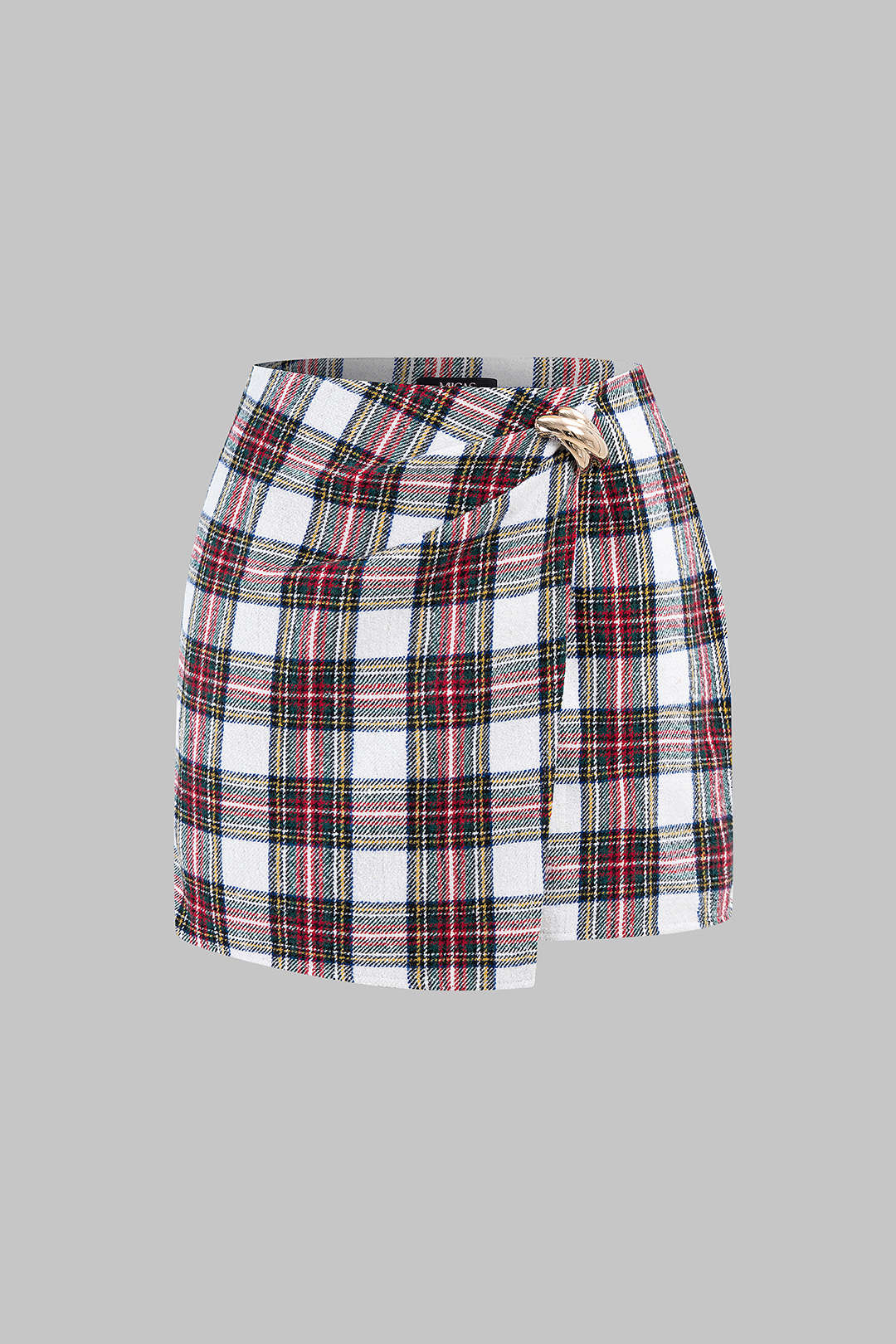 Contrast Plaid Print Asymmetrical High Waist Mini Skirt - Flockneti