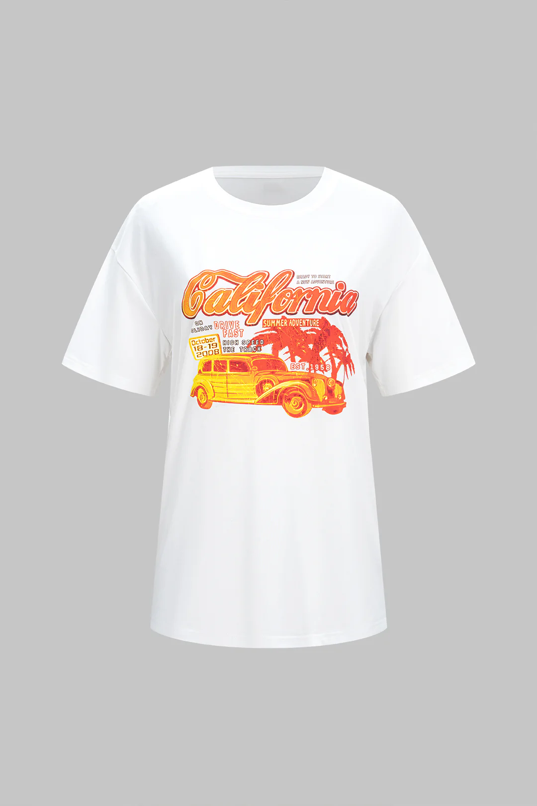 Letter Print Round Neck Short Sleeve T-Shirt - Flockneti