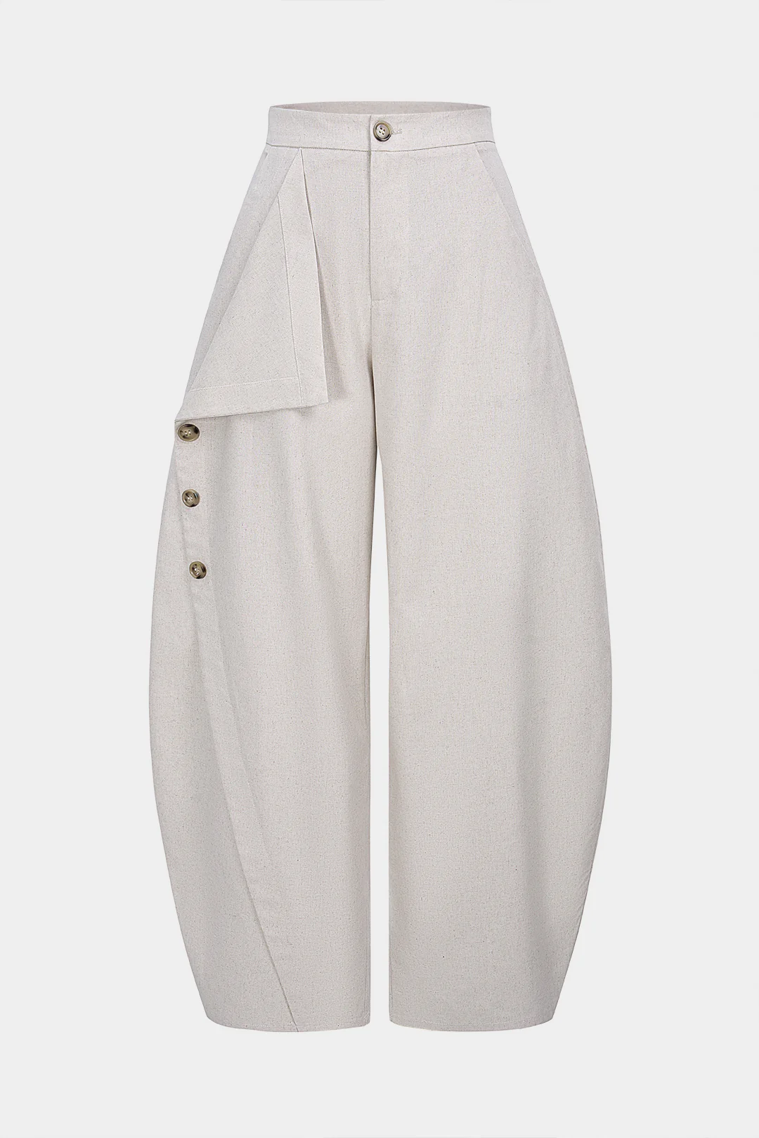 Linen Asymmetrical Button Pants - Flockneti