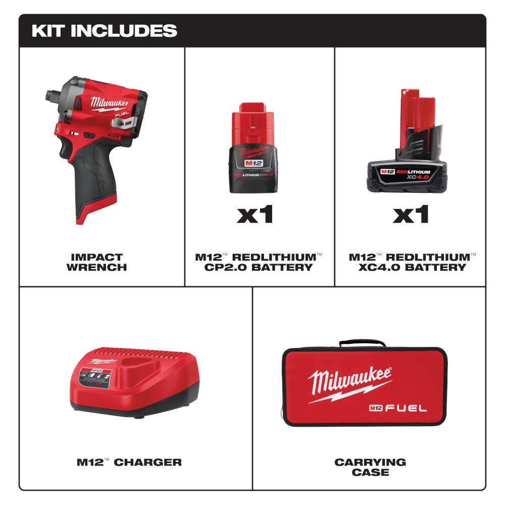 Milwaukee M12 FUEL Stubby 1/2 in. Impact Wrench Kit - Flockneti