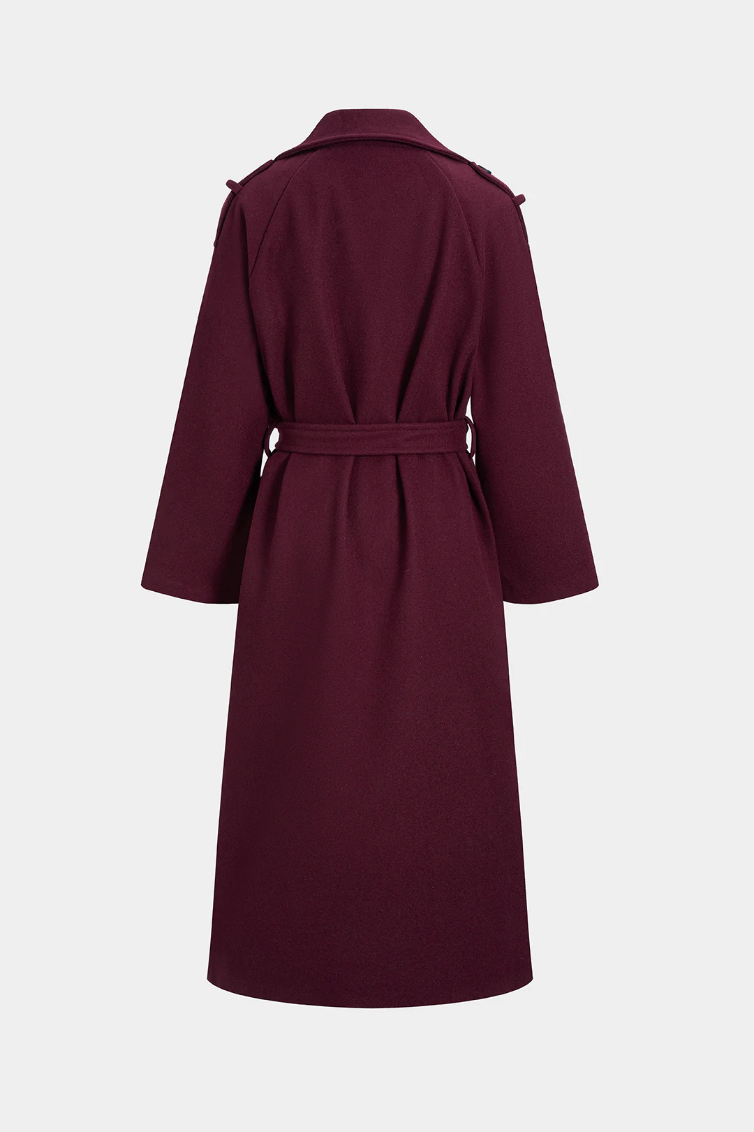 Woolen Double Breasted V-Neck Notched Lapel Belted Coat - Flockneti
