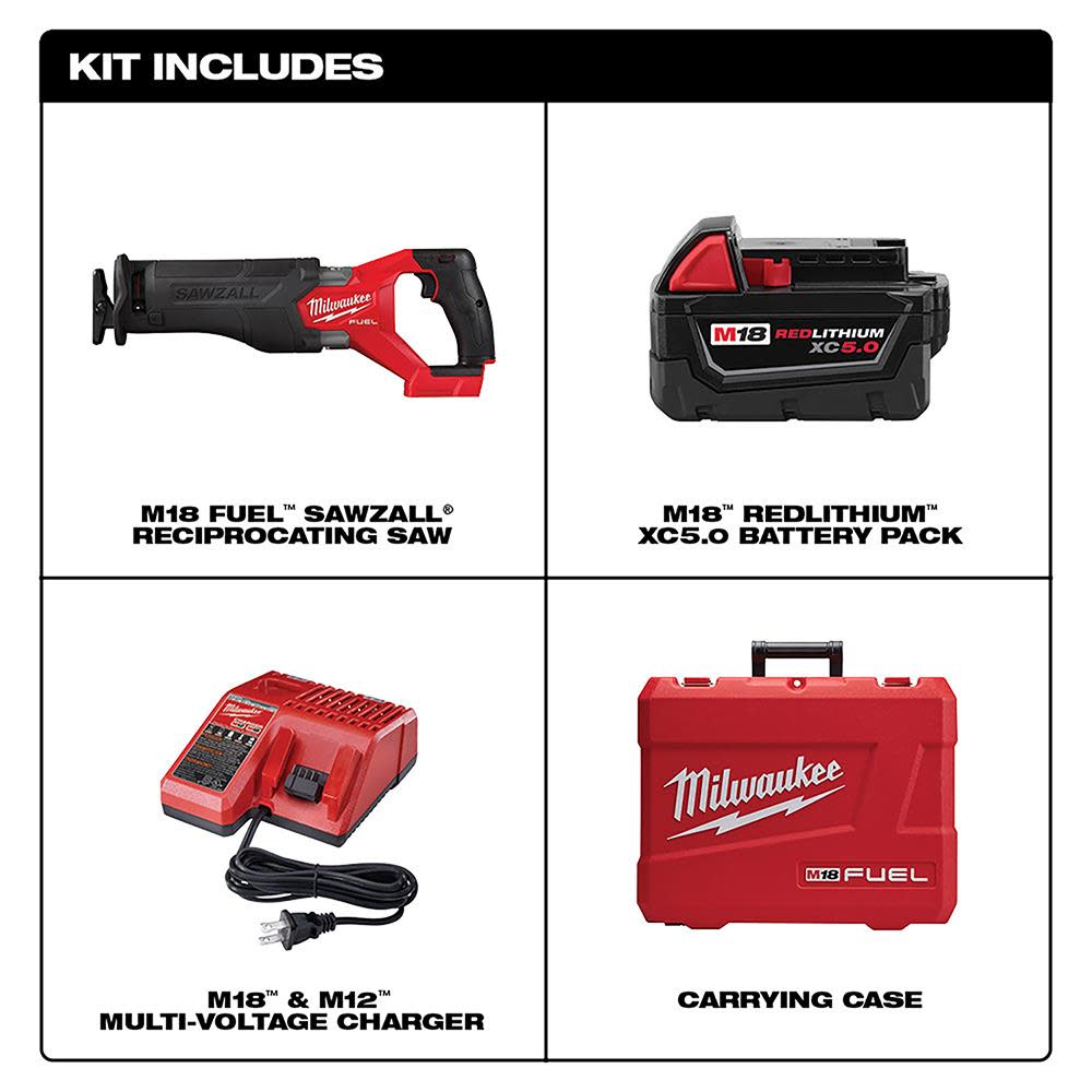 Milwaukee M18 FUEL SAWZALL Reciprocating Saw – 1 Battery XC5.0 Kit - Flockneti
