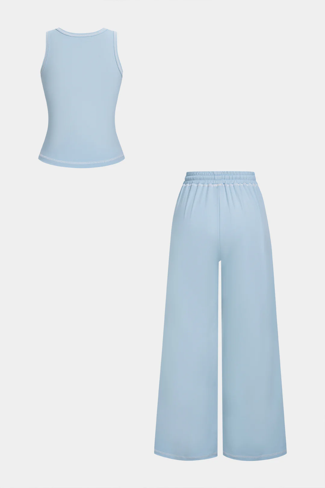 Solid U-Neck Tank Top And Wide Leg Pants Set - Flockneti