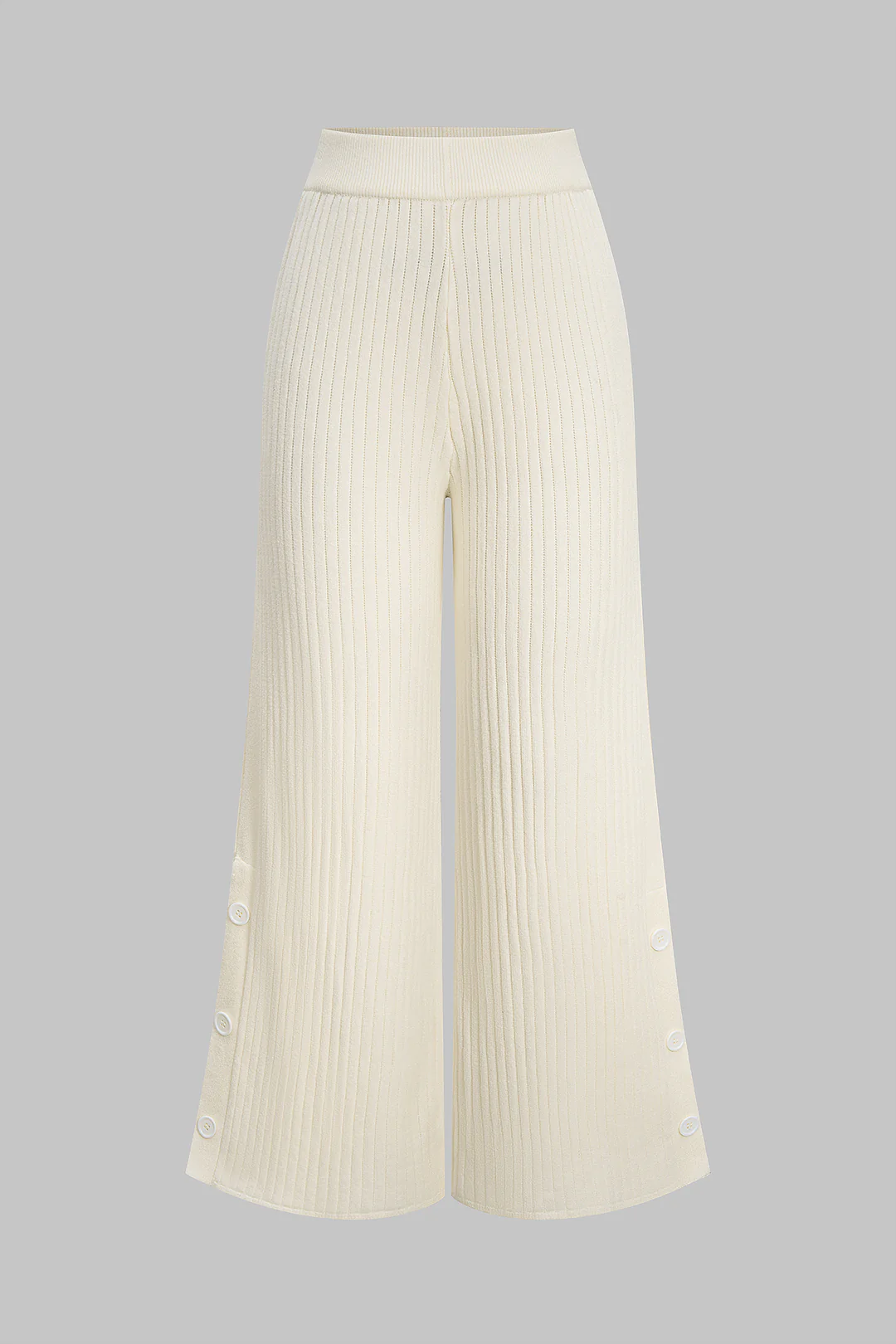 Knit High Waist Ribbed Side Button Straight Leg Pants - Flockneti