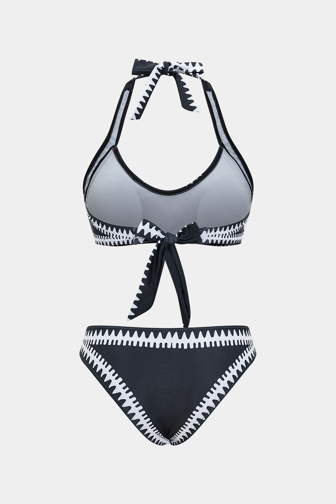 Contrast Print Tie Front Backless Bikini Set - Flockneti