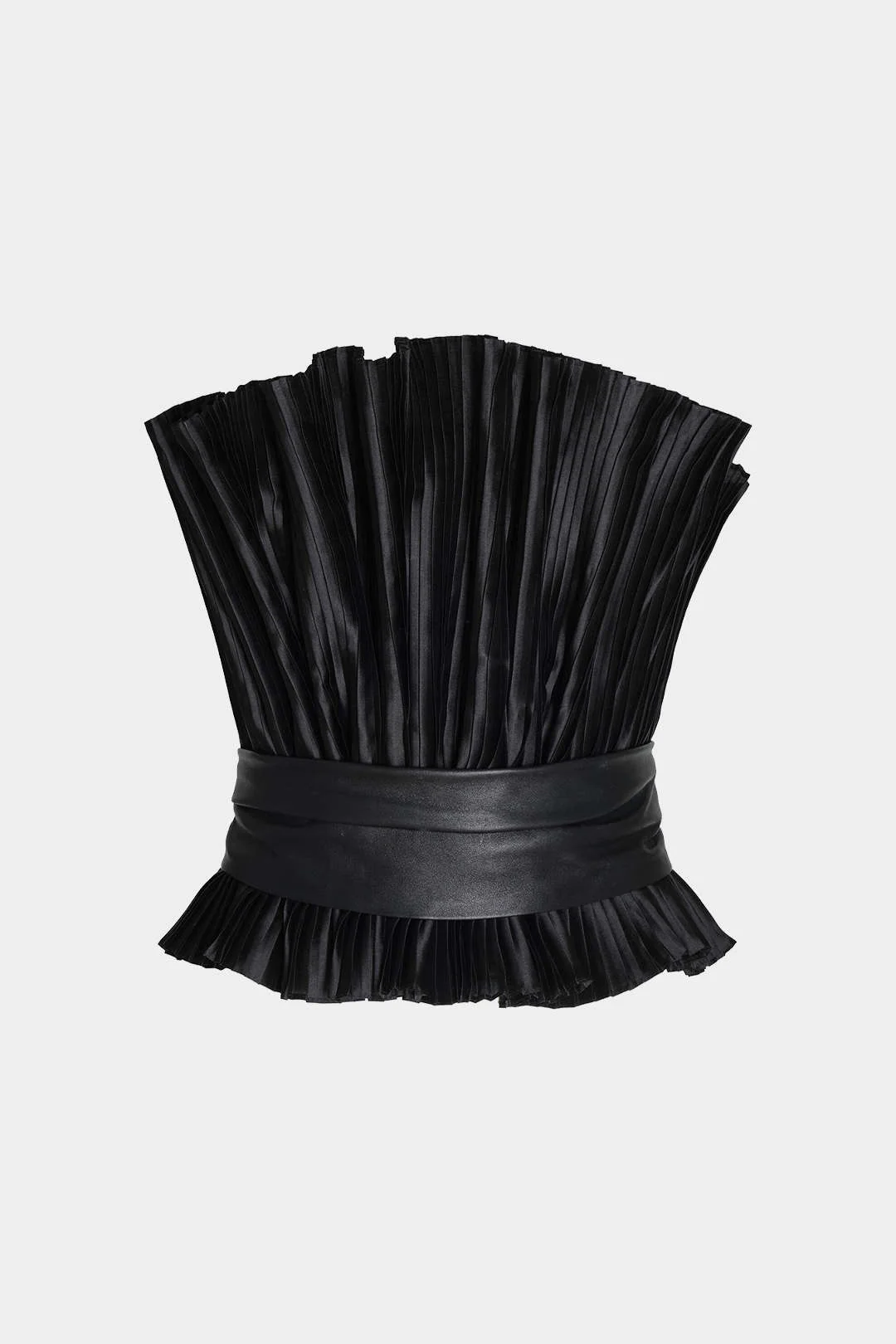 Faux Leather Patchwork Belted Ruched Tube Top - Flockneti