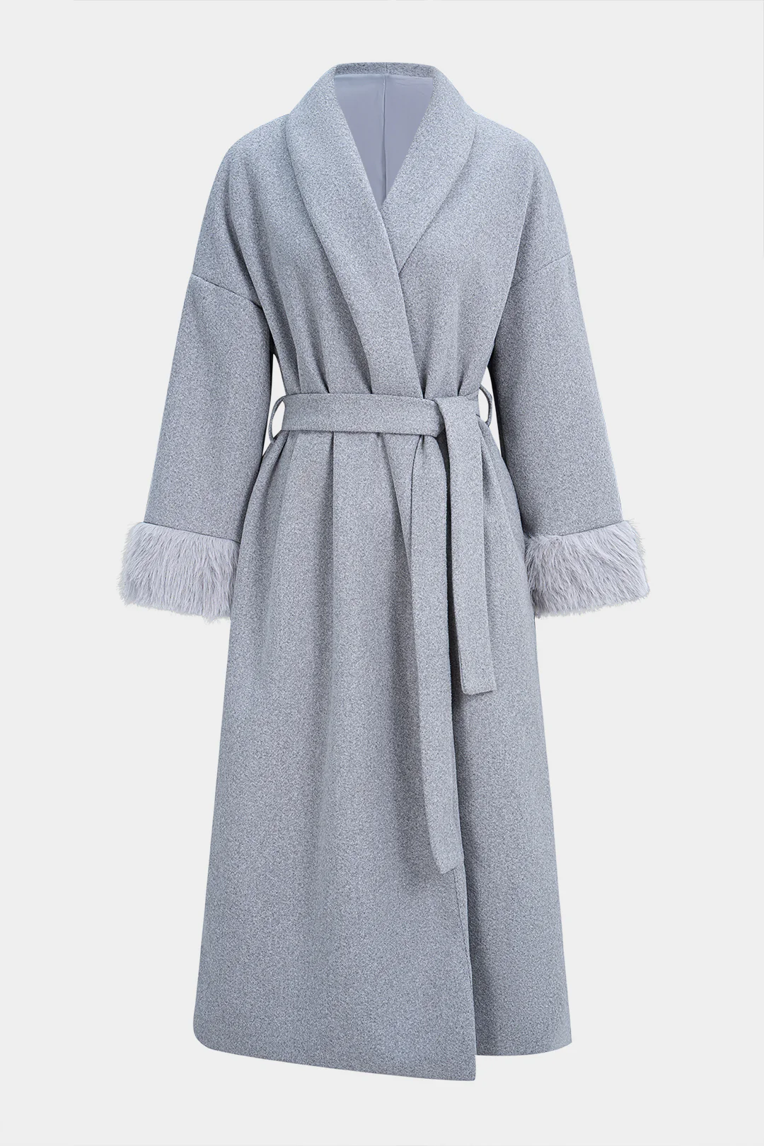 Woolen Tie-Up Open Front Long Coat - Flockneti