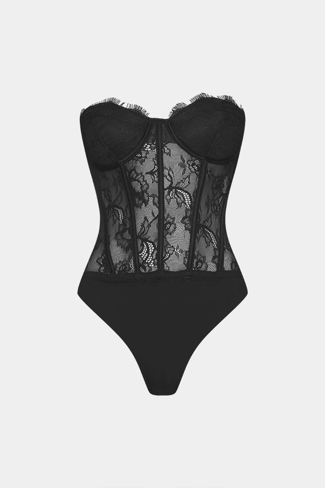 Lace Patchwork Corset Strapless Sleeveless Bodysuit - Flockneti