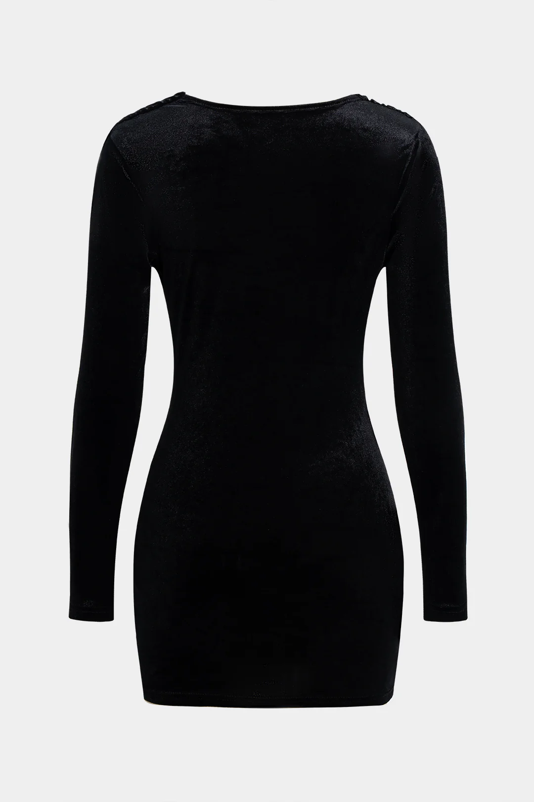Velvet Deep V-Neck Ruched Long Sleeve Mini Dress - Flockneti