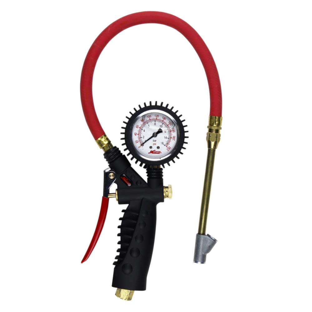 Milton S-577A Pro Analog Pistol Grip Inflator Gauge – Straight Foot Dual Chuck and 15″ Hose -230 PSI - Flockneti