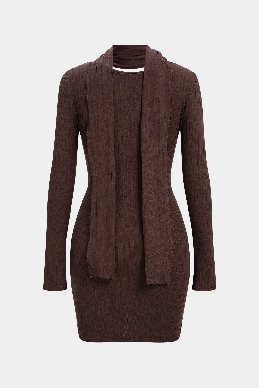 Twist Knot V-Neck Long Sleeve Mini Dress With Scarf - Flockneti