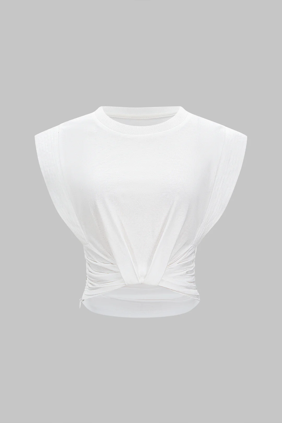 Solid Round Neck Ruched Flutter Sleeve T-Shirt - Flockneti