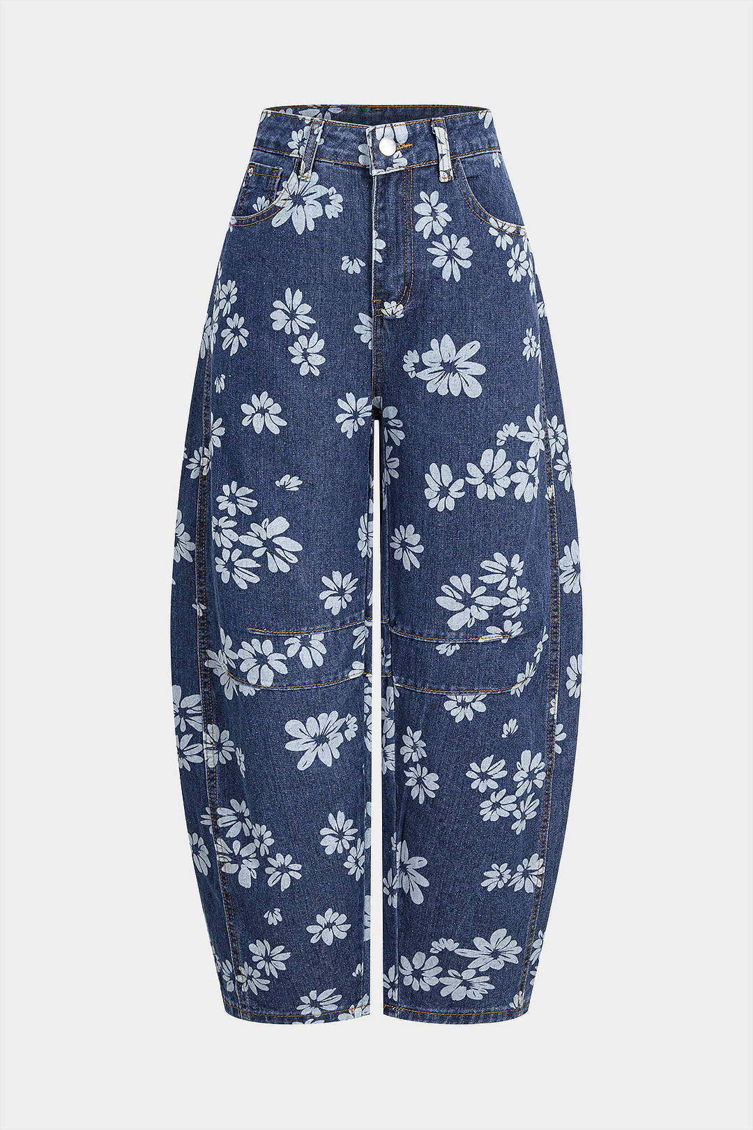 Denim Floral Print High Waist Jeans - Flockneti