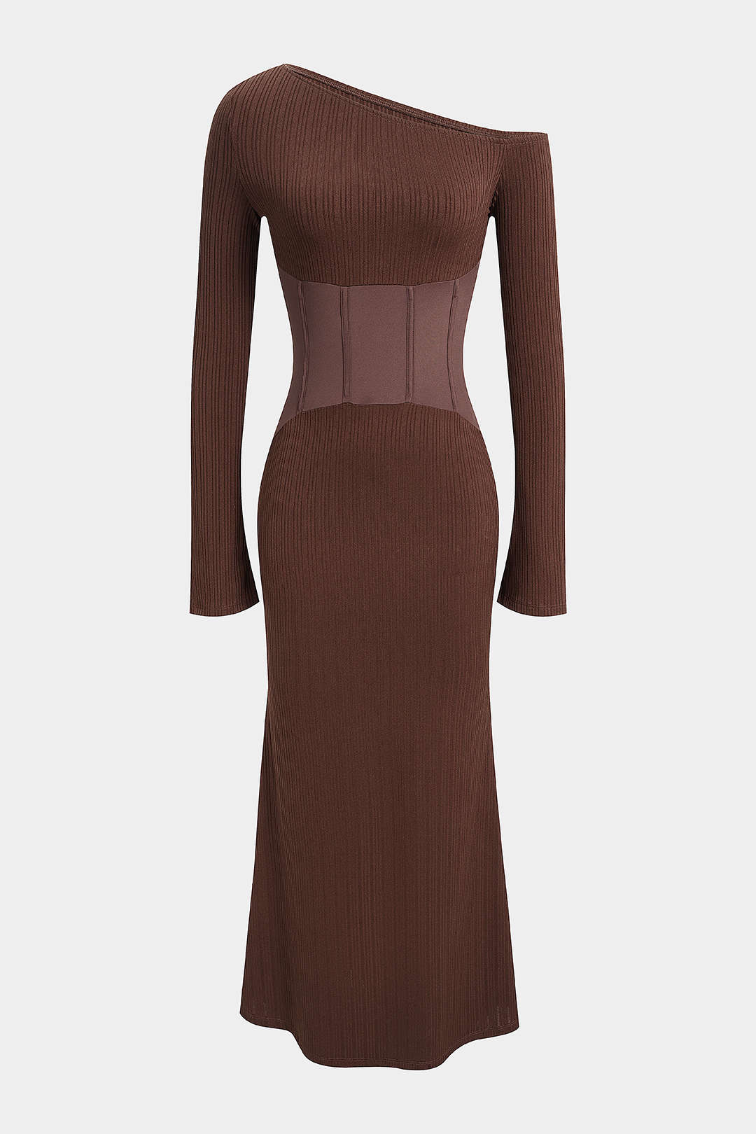 One Shoulder Corset Tie Back Long Sleeve Maxi Dress - Flockneti