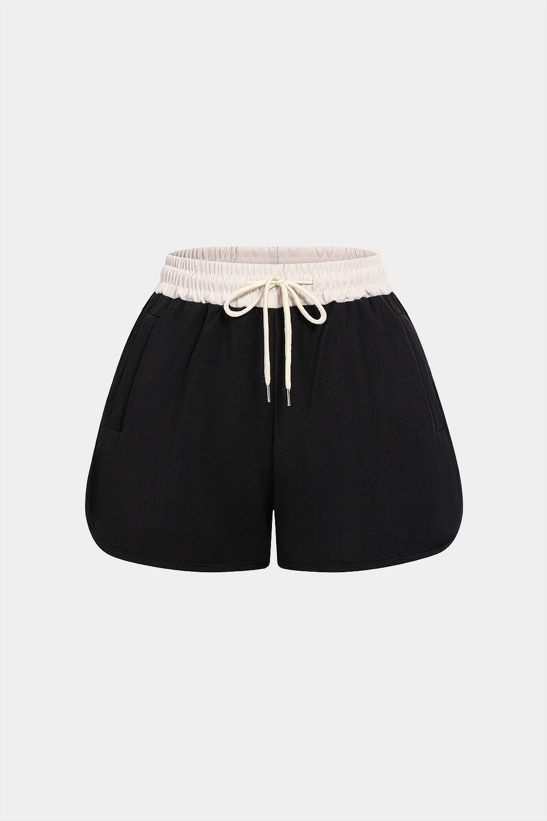 Contrast Pocket Drawstring Shirred Waistband Shorts - Flockneti