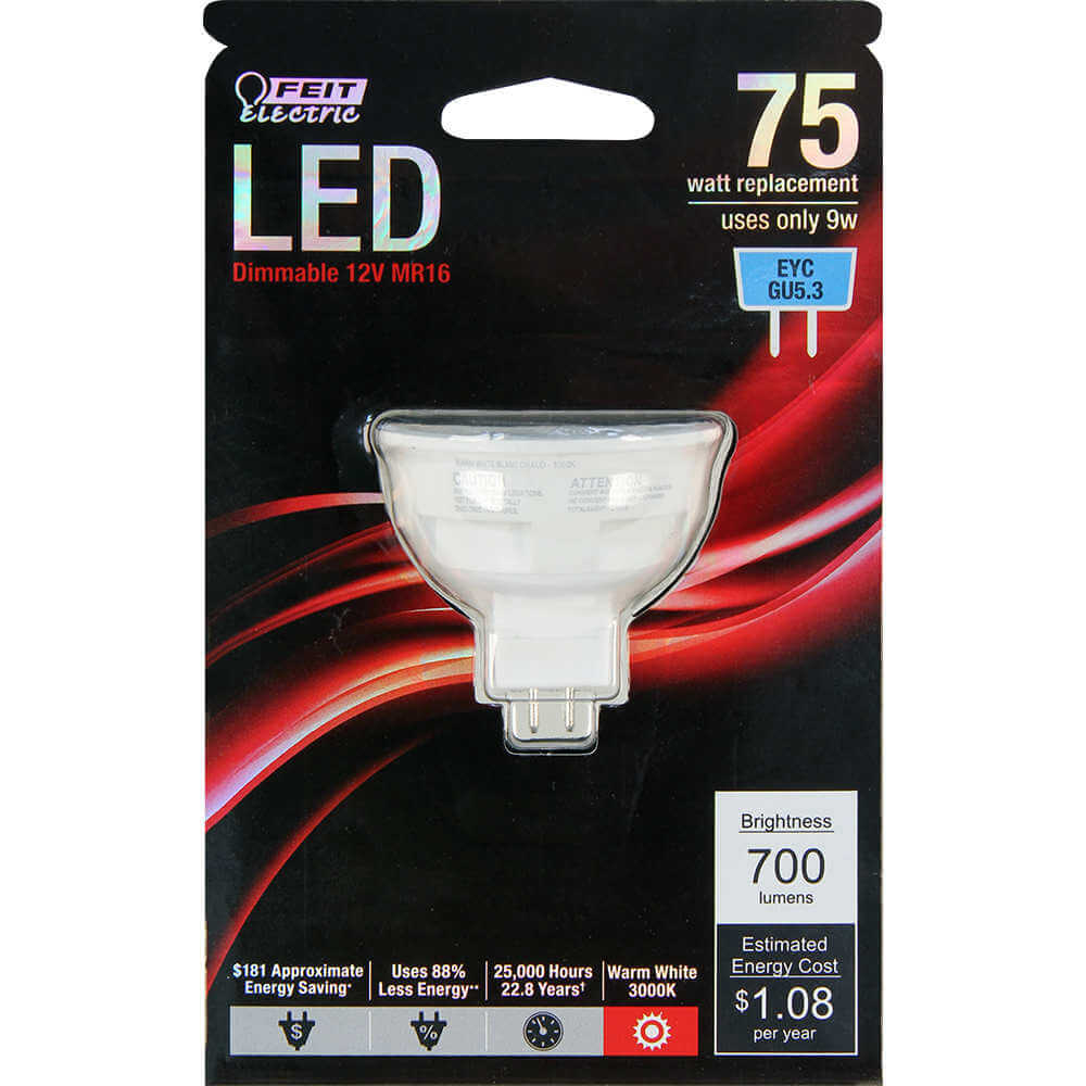 Feit Electric 75W MR16 GU5.3 3000K Dimmable LED Bulb 1pk - Flockneti