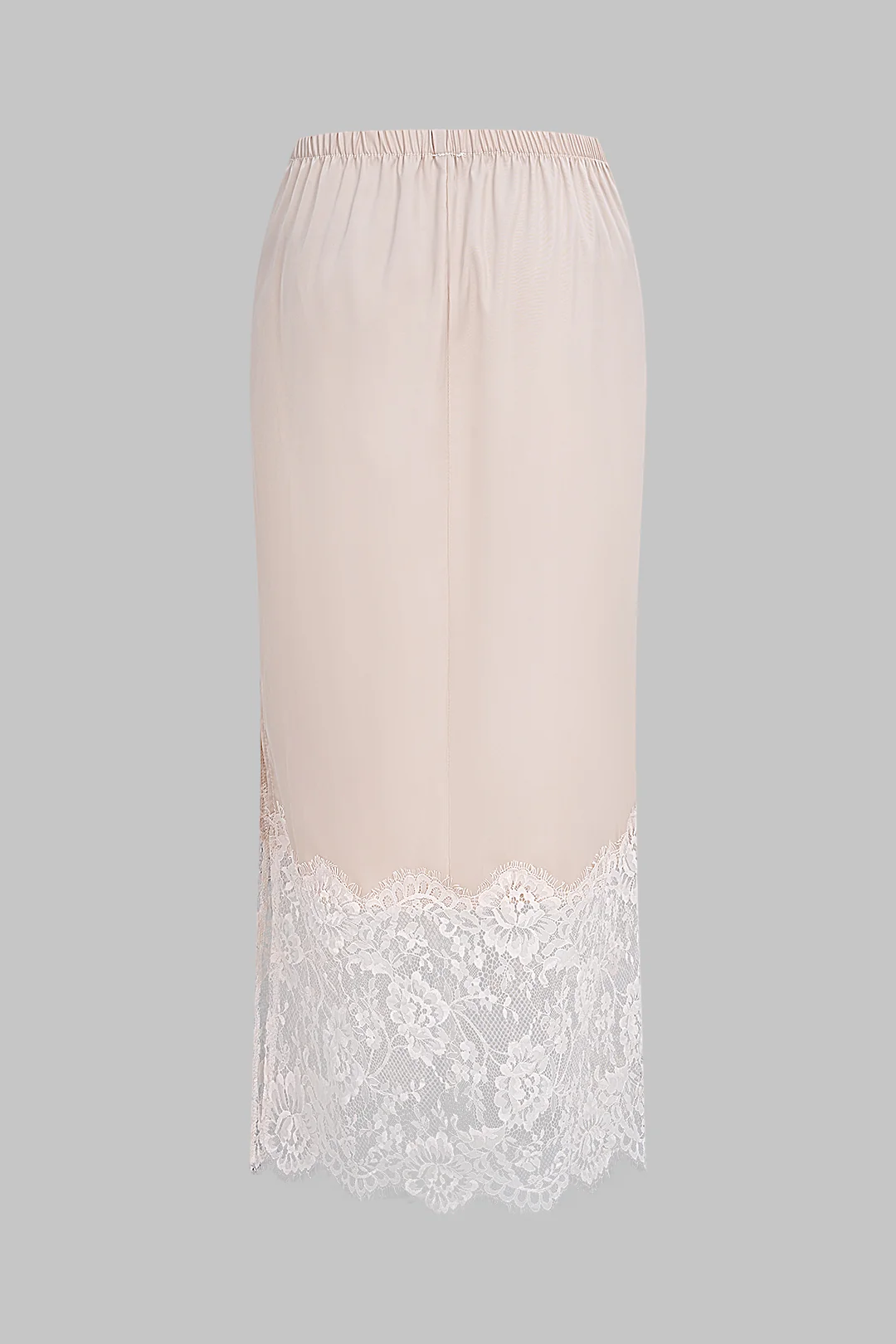 Satin Patchwork Lace Side Slit Skirt - Flockneti