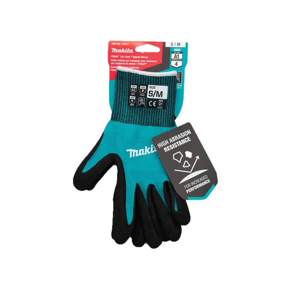 Makita FitKnit Gloves Cut Level 1 Nitrile Coated Dipped Small/Medium - Flockneti