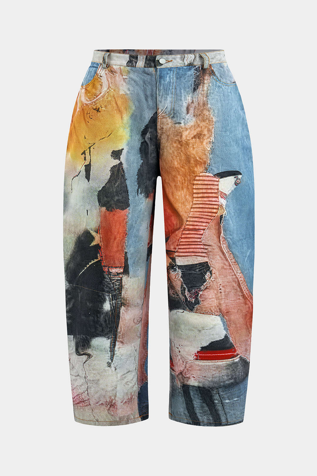 Plus Size Abstract Print High Waist Trousers - Flockneti