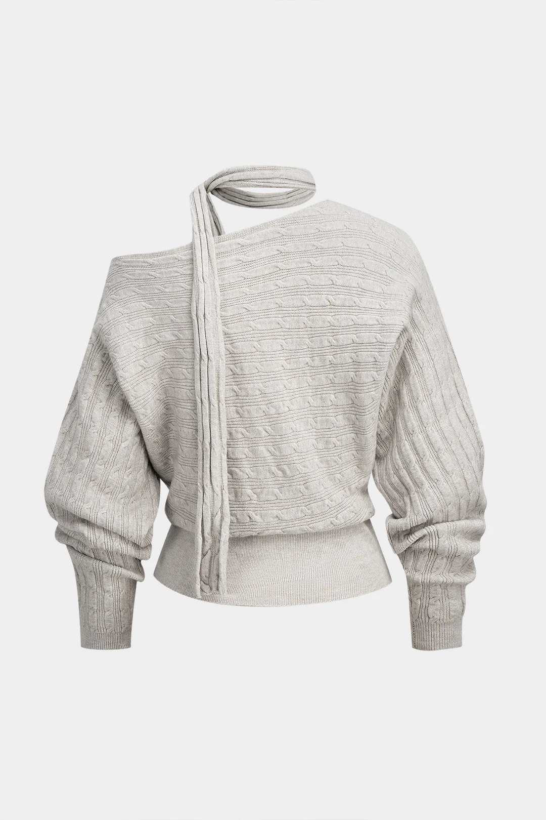 Cable Knit Asymmetrical Button Long-Sleeve Top - Flockneti