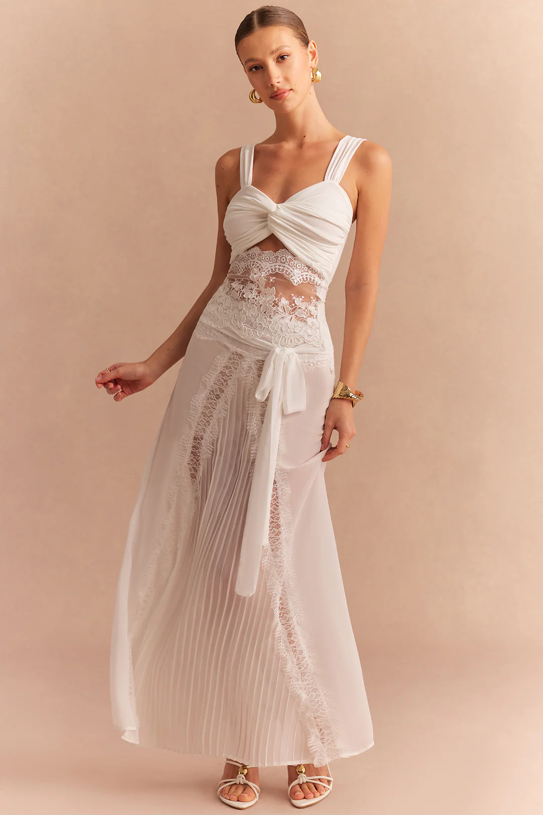 Lace Tie-Up Pleated Skirt - Flockneti