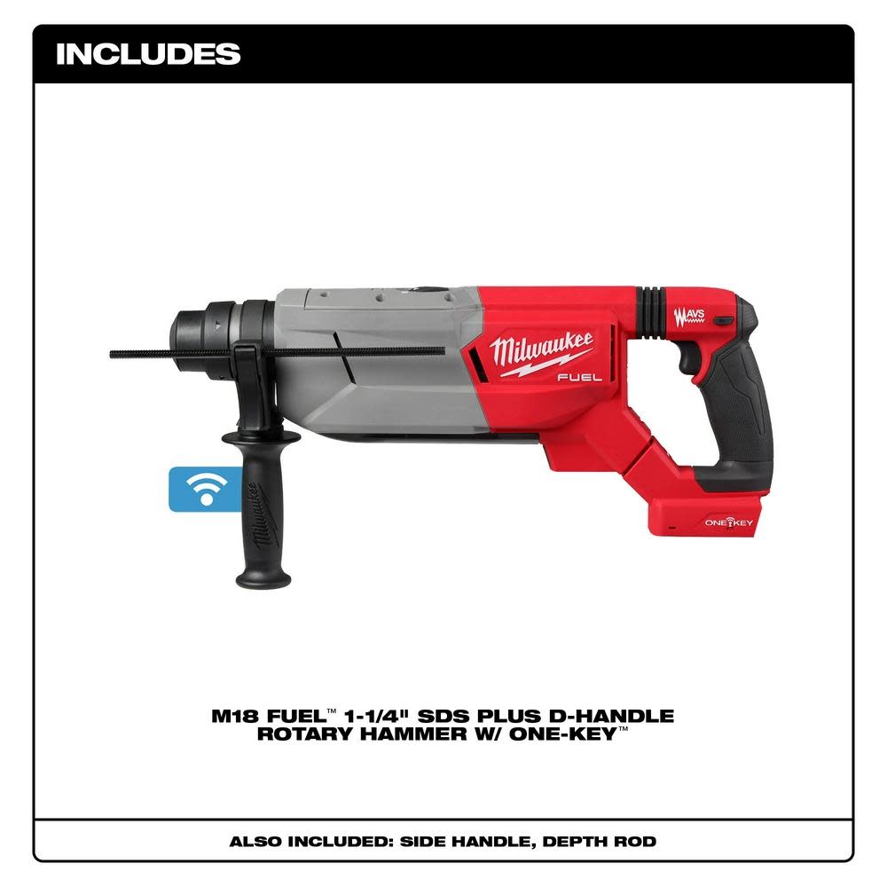 Milwaukee M18 FUEL 1 1/4″ SDS Plus D Handle Rotary Hammer with ONE KEY - Flockneti