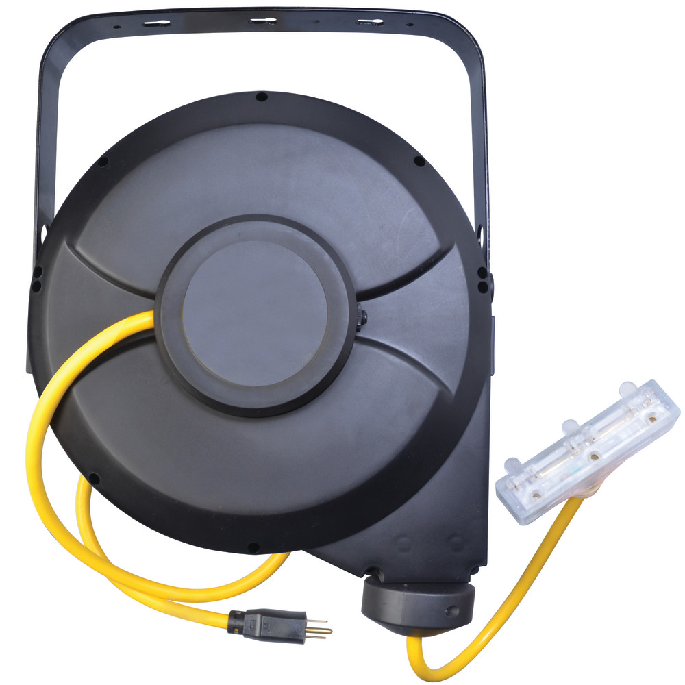 Southwire Retractable Cord Reel with Lighted Clear Triple Tap 12/3 50′ SJTW - Flockneti
