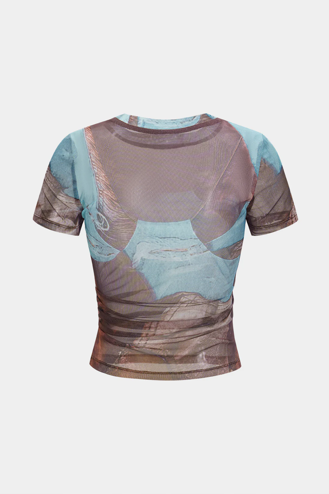 Abstract Print Mesh Round Neck Short Sleeve T-Shirt - Flockneti
