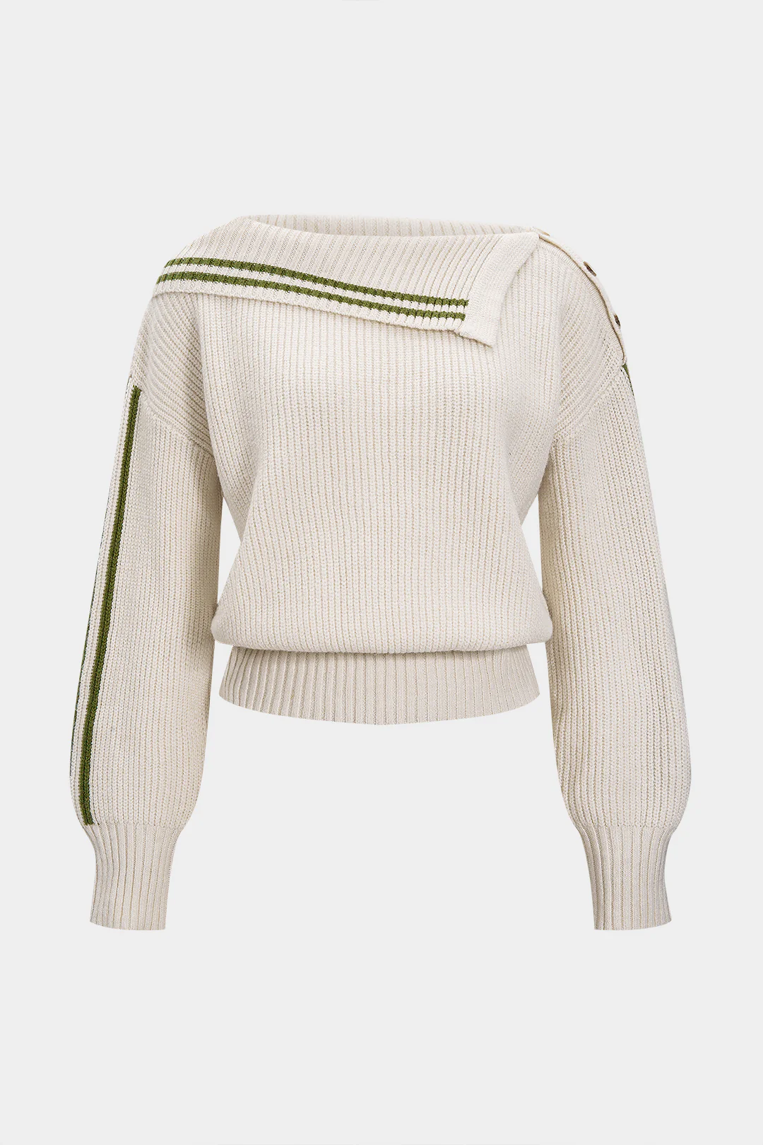 Knit Contrast Binding Asymmetrical Ribbed Long-Sleeve Top - Flockneti