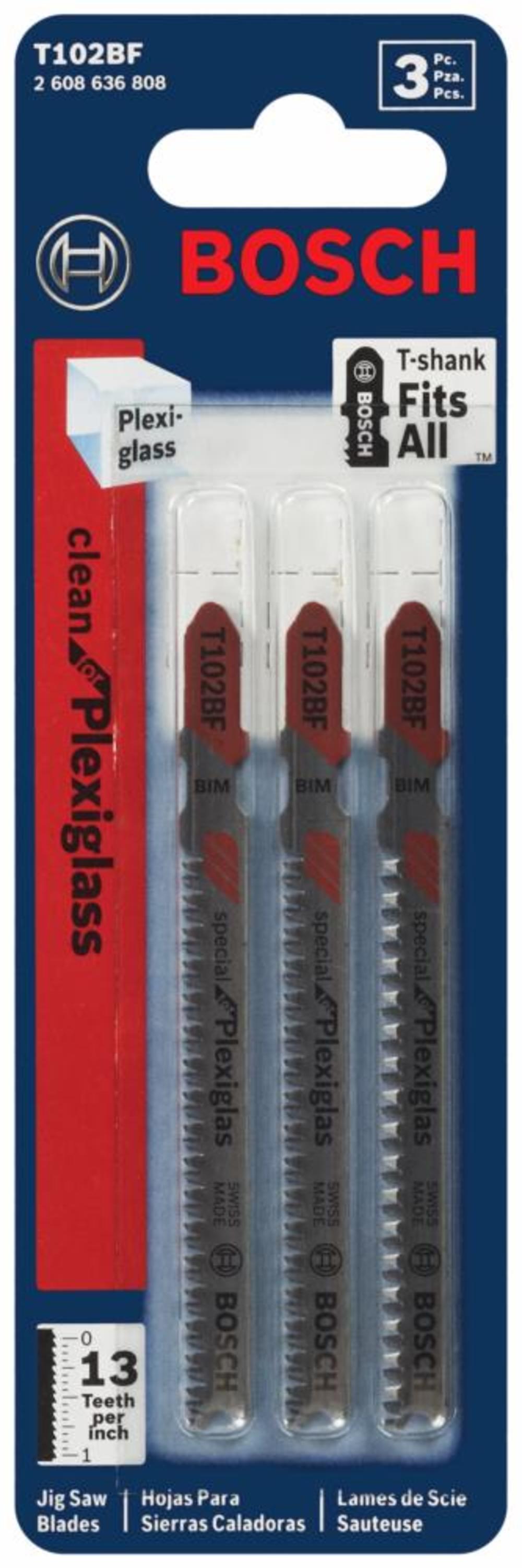 Bosch 3 pc. 3-5/8 In. 13 TPI Clean for Plexiglas T-Shank Jig Saw Blades - Flockneti