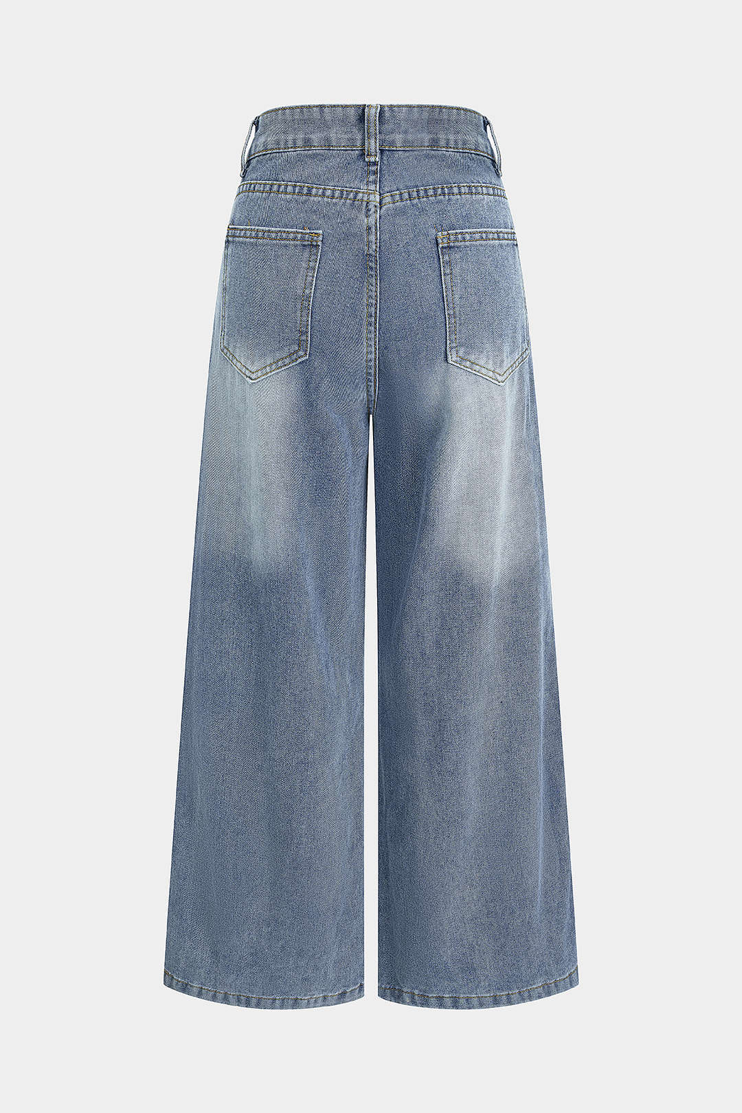 Denim Button Zipper Pocket Straight Leg Jeans - Flockneti