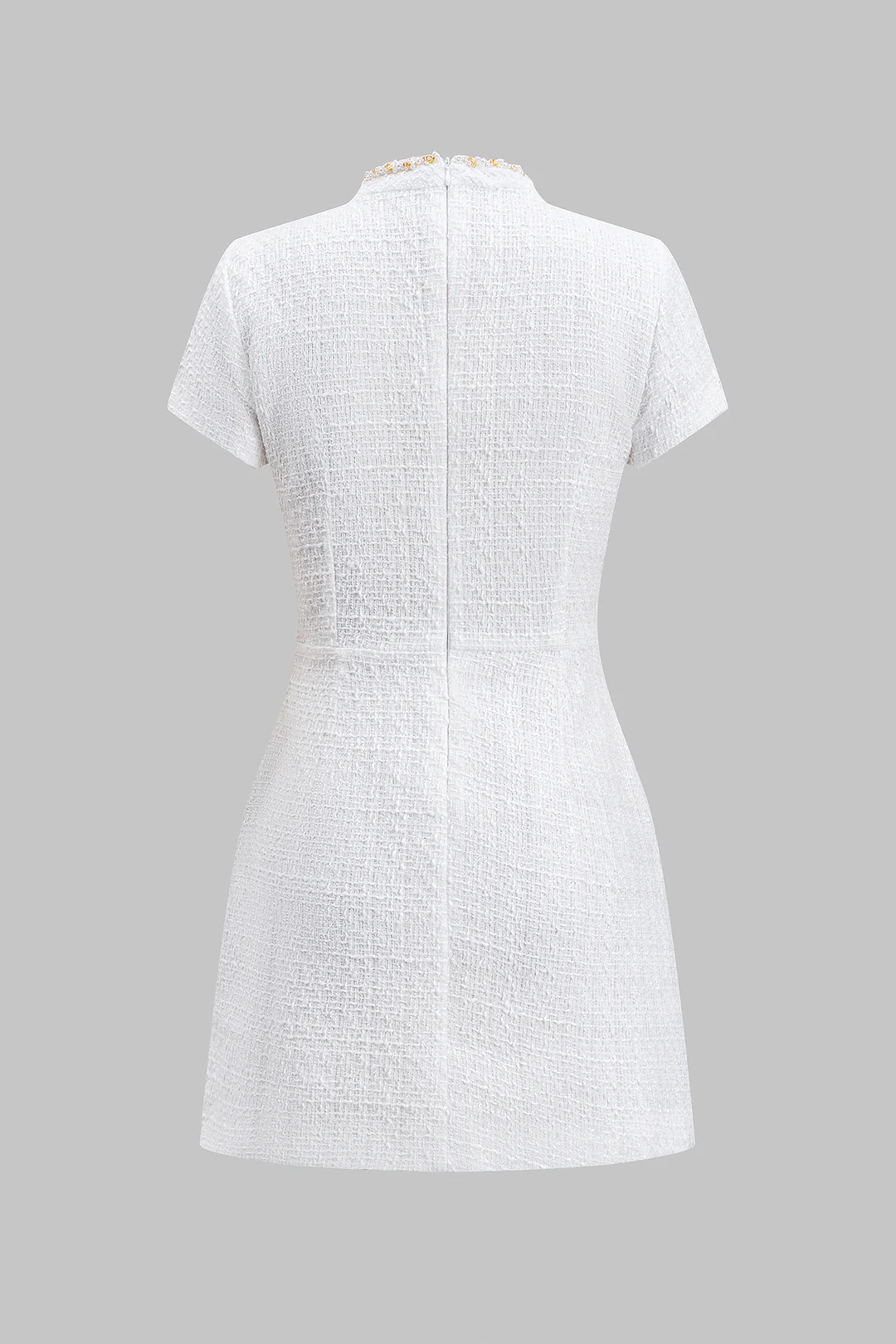 Bead Fake Pocket Zippper Short Sleeve Mini Dress - Flockneti