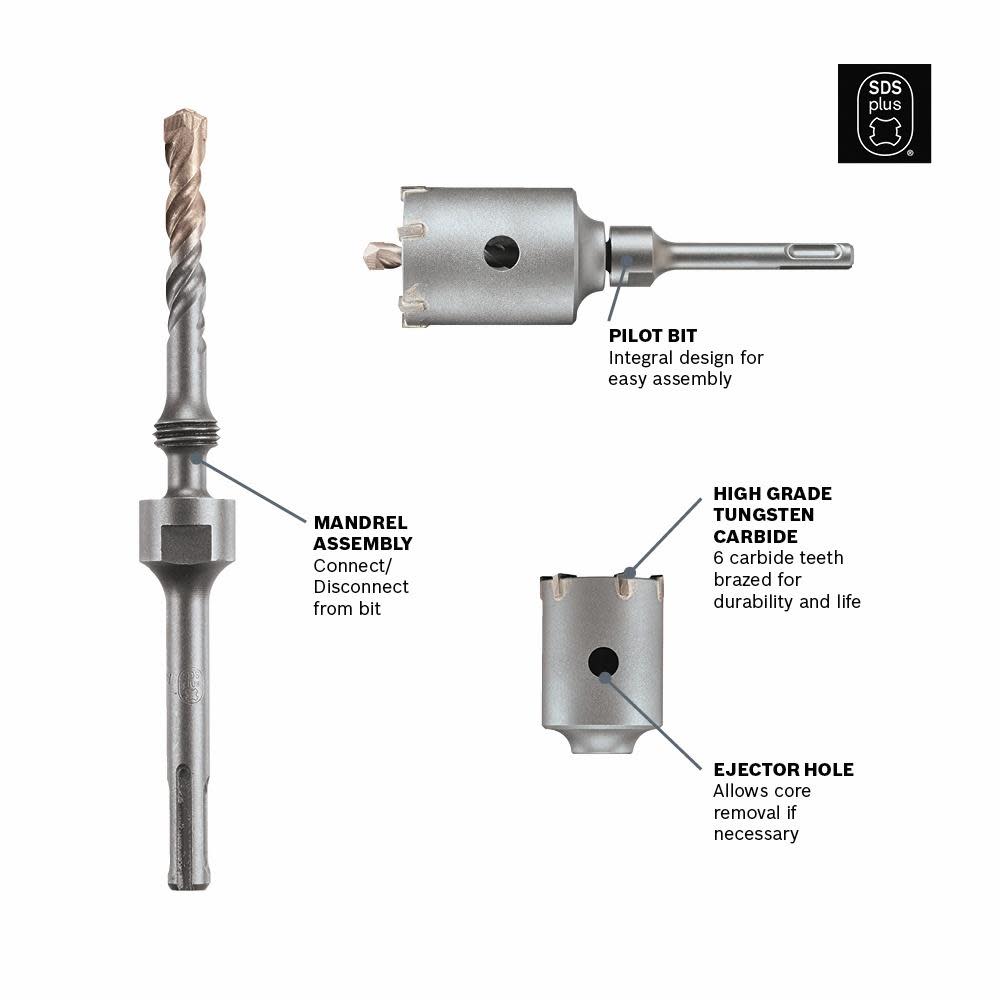 Bosch 2pc 3″ Extension Straight for SDS plus SPEEDCORE Thin wall Core Bits - Flockneti