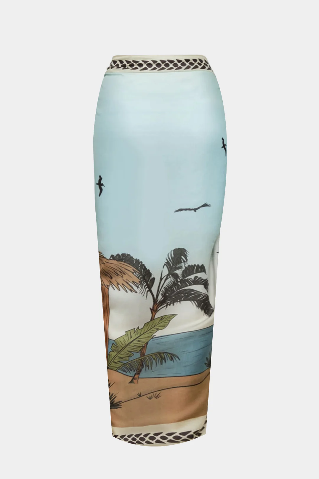 Coconut Palm Print Chiffon Tie Front Skirt - Flockneti